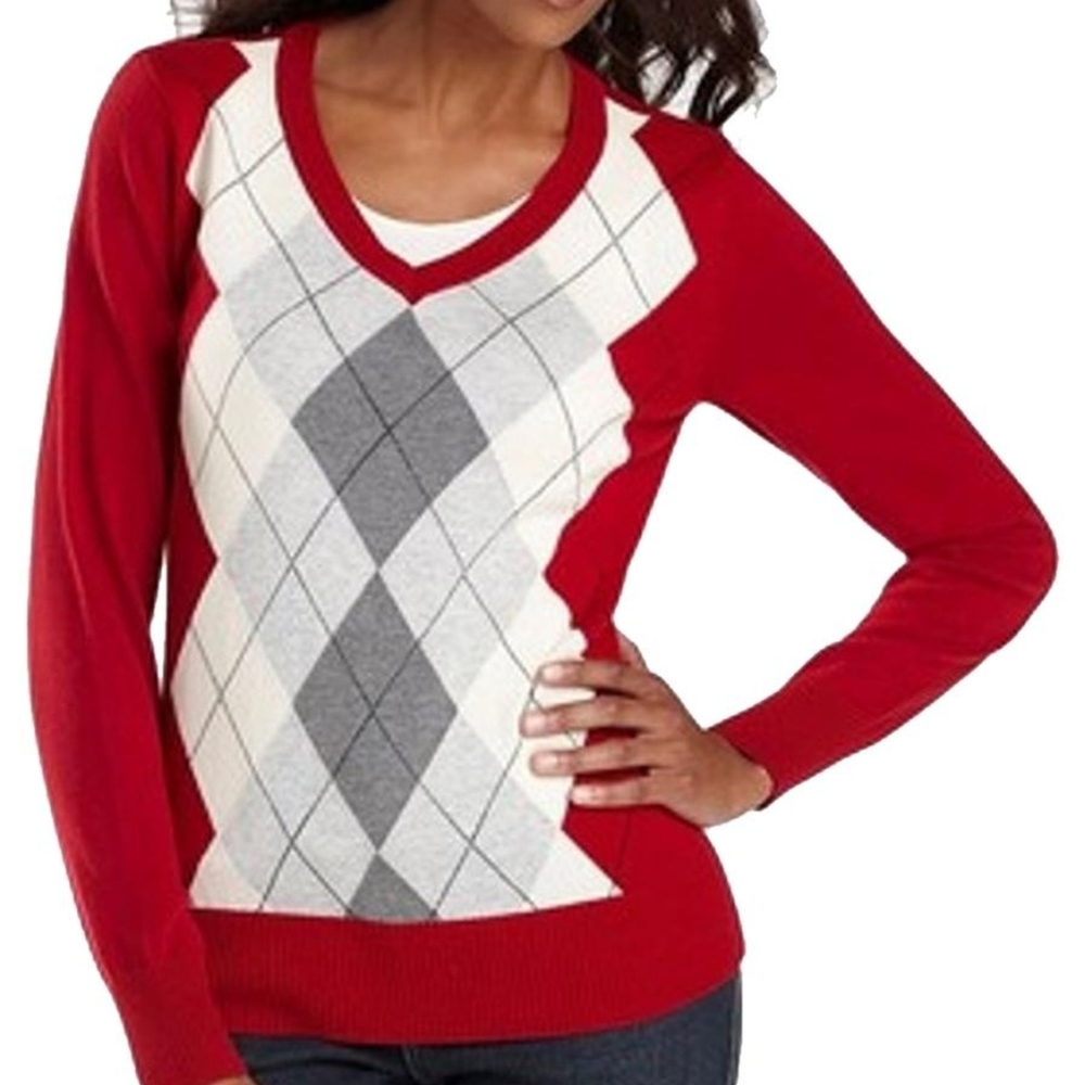 St. John's Bay | Argyle Red Sweater